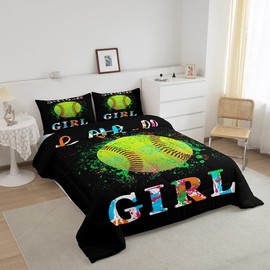 jejeloiu Kids Softball Comforter Set Twin Size Sports Theme Bedding Set for Boys Girls Teens Bedroom Decor Colorful Tie Dye Comforter Women Men Ball Game Duvet Set Twin Size with 1 Pillow Case