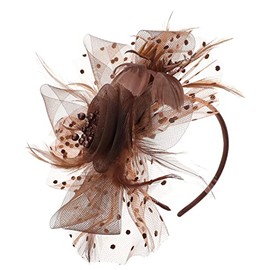 Lurrose Fascinators for Women Brown Fascinator Headband Coffee Fascinator Hairband Net Yarn Hairband, Wedding Hair Accessories Tea Party Hair Piece for Women Girls