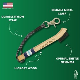Golf Brush Made from Hickory Wood, Golf Club Groove Cleaner with Secure Clip Attachment for Bags and Carts - Golf Gifts for Men - Blue and White