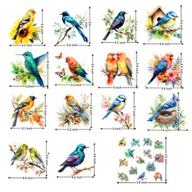 15 Sheets Vintage Rub On Transfers for Crafts, 4Pcs Cold IOD Transfers Stickers for Wood, Furniture Decals, Glass, Porcelain, Leather, Canvas, Fabric Projects 7.8 * 7.8inch(Birds and Flowers)