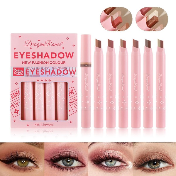 12 Colors Eyeshadow Stick, Glitter Double Head Cream Eye Shadow Stick Set, Two-Tone Shimmer Gradient Eyeshadow Stick, Double Colors Smooth Eyeshadow Pencil for Eye Brightener & Highlighter Makeup