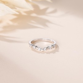 Mameloly CZ Wedding Bands for Women V Shaped Dainty Love Heart Stackable Cubic Zirconia Half Eternity Curved Engagement Rings for Her Size 6