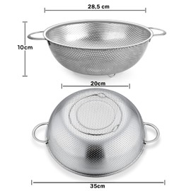 TEAMFAR Strainer, Stainless Steel Kitchen Pasta Strainer with Handles, Micro-Perforated Colander, Kitchen Strainer for Pasta, Vegetables, Fruits, Double Handle, Dishwasher Safe, Diameter 28 cm
