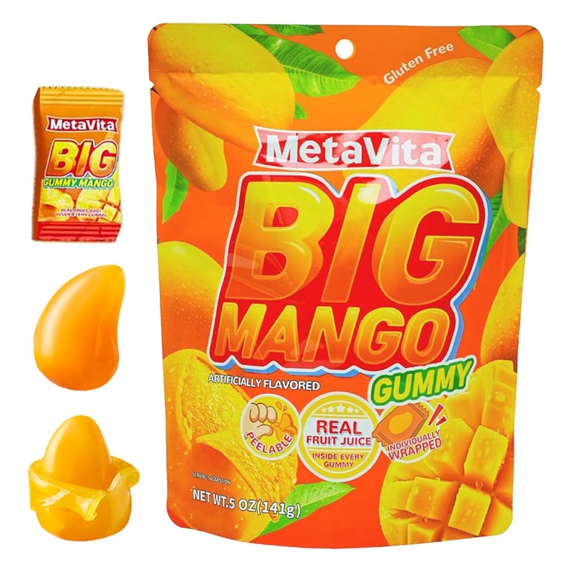 MetaVita 5oz- Big Mango Gummy Candy – Individually Wrapped Peelable