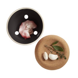 Emile Henry Made in France Cork Cover Garlic Cellar Pot, 5.8in diameter, Black Truffle