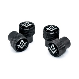 Elektroplate Masonic Square and Compass Matte Chrome Aluminum Knurling Tire Valve Stem Caps | Universal Fit for Cars, Bikes, Trucks, RVs, Motorcycles, Trailers (Pack of 4)