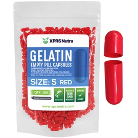 XPRS Nutra Size 5 Empty Capsules - 100 Count Very Small Empty Gelatin Capsules - Pills DIY Capsule Filling - Fillable Pill Gel Caps for Do-It-Yourself Vitamin Supplements (Red)