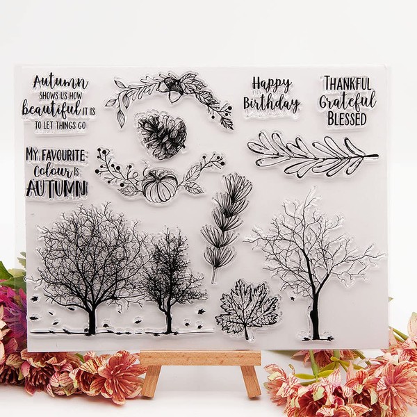 Autumn Fall Pines Pine Nuts Pinecone Clear Stamps Pumpkin Winter
