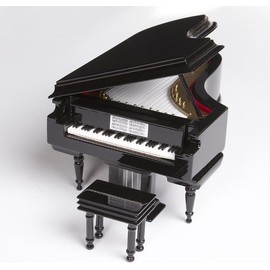 Broadway Gifts Black Baby Grand Piano Music Box with Bench and Black Case