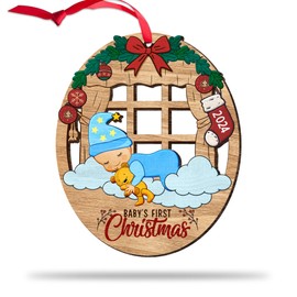2024 Baby's First Christmas Ornament for Boy Girl, 1st for New Parents, Baptism Gifts for Newborn, Family of 3 Christmas Tree Decorations