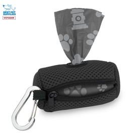 Best Pet Supplies Best Pet Supplies Dog Poop Bag Holder Leash Attachment with 15 Bags, Black, Reusable Mesh Dispenser Pouch for Travel, Walking, Park, and Outdoor Use, Soft and Durable with Clip-On
