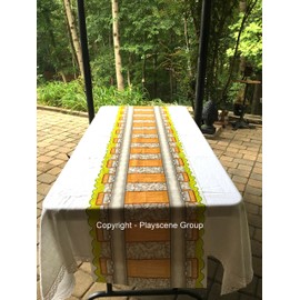 4 x Railroad Train Track Party Table Cover Tablecloth Runner, Reusable Plastic Table Cover for Kids Parties L86” x W17” Inches, by Playscene (4 Pack)