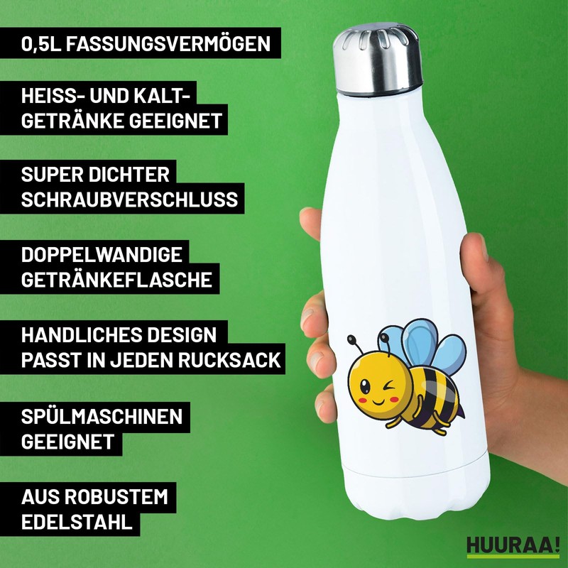 Huuraa Stainless Steel Drinking Bottle Bee Comic Gift 500 ml