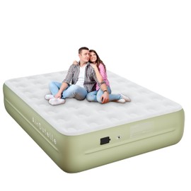 Air Mattress with Battery Pump, Rechargeable USB-C Electric Pump, Dutch Velvet Surface Self Inflatable Mattress Queen, Portable Air Bed for Camping, Indoor and Outdoor (18" Green)