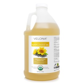 velona USDA Certified Organic Sunflower Oil - 1 Gallon / 128 Fl Oz | 100% Pure and Natural Carrier Oil | High Oleic, Refined| Cooking, Skin, Hair, Body & Face Moisturizing