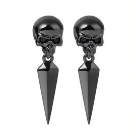 Gnoce Skull Earring Sterling Silver Black Dangle Earrings with Black Awl Fashion Drop Earrings Jewelry Gift for Women Men