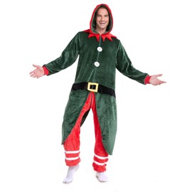 HSCTEK Elf Onesie Adult, Christmas Onesie Pajamas Women Men, Family Elf Costume Teen X-Large