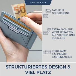 VON HEESEN Genuine Leather RFID Card Holder Made of Nappa Leather - 9 Compartments - Landscape Format Credit Card Holder for Men and Women, lightblue, S, 01