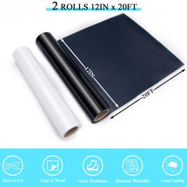 HTVRONT HTV Vinyl Rolls Black HTV and White Heat Transfer Vinyl-12 x 20ft HTV Vinyl for Shirts, Black Iron on Vinyl for Cricut & Cameo - Easy to Cut & Weed for Heat Vinyl Design (Black&White)