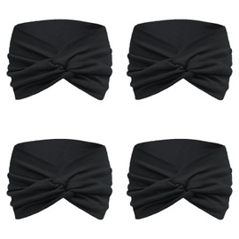 IVARYSS Extra Wide Headbands for Women Non-Slip, 7'' Large Twist Knotted Stretchy Wraps Head Bands Hair Accessories, 4 Pack, Black