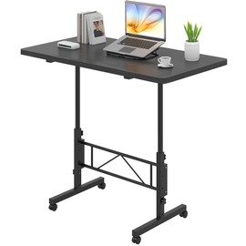 VECELO Small Standing Desk Adjustable Height, Mobile Computer Workstations with Wheels, Portable Rolling Laptop Table for Walking Pad, Home Office, Matte Black