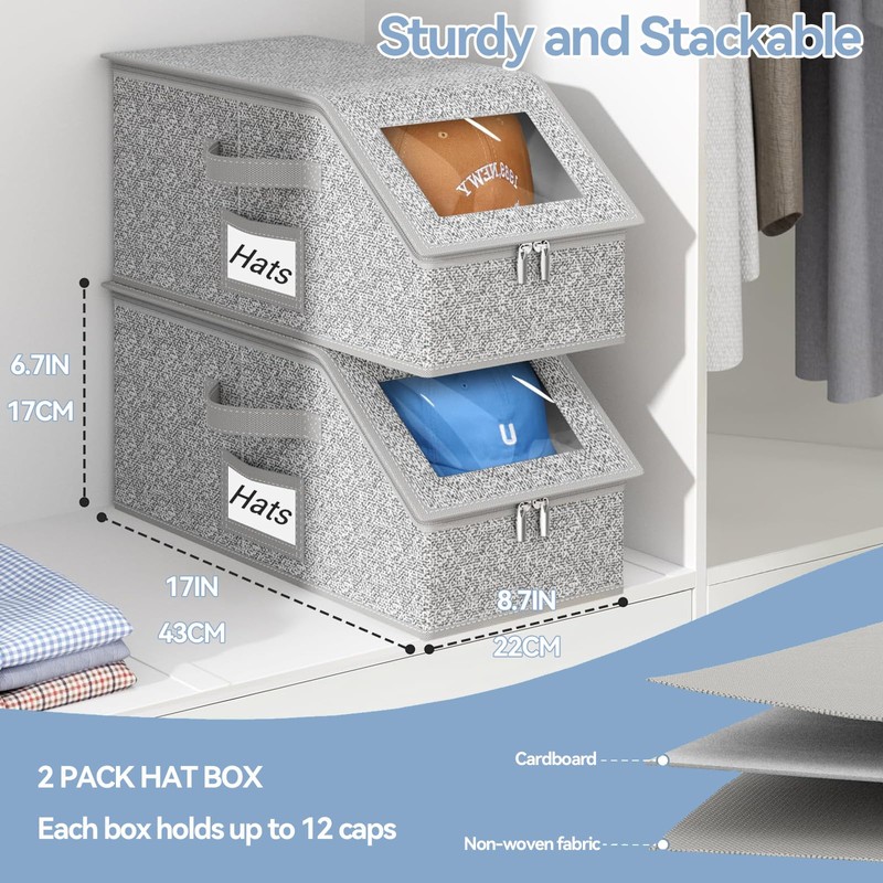 Vurlexat Stackable Hat Organizer for Baseball Caps, 2 Pack Clear