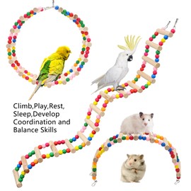 15-Step Bird Ladder Bridge,28.74 x 3.15 inch Raw Wood and Edible Dye,Pet Hamster Climbing Ladder Swing Toys Suitable for Small to Medium Birds,Bird Cage Accessories (15 Ladders)