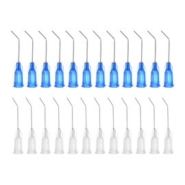 HARFINGTON 24pcs Blunt Tip Dispensing Needles 22G 27G 45 Degrees Bent Dispensing Tips 1" End Angled Dispenser Needle with Luer Elbow Blunt Needle for Oil or Glue Applicator, Blue, Transparent