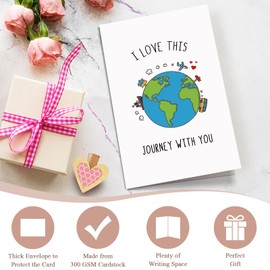 Naixiwen Romantic Globe Birthday Card for Boyfriend Girlfriend, Travel Themed Anniversary Card for Him Her, I Love This Journey with You
