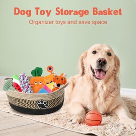 Dog Toy Basket, Small Woven Basket for Baby, Dog Cat Storage, 13.26" X 10.14" X 5.85"Woven Rope Basket for Blanket Storage, Living Room, Bedroom, Bedroom(Light and Dark Beige)