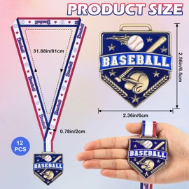 Archerest 12 Pcs 2.56" Baseball Medals Bulk with Neck Ribbon, 3D Winner Team Awards for Sports Party Favors Gift, Adults Trophy Award for Prize, T-Ball, Softball, Baseball Game