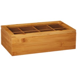 Lipper International Bamboo Wood Tea Box with Clear Lid, 8 Compartments, 12-1/2" x 7-1/2" x 3-5/8"
