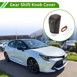 HOPESPANNER Gear Shift Knob Cover for Toyota Highlander 2008-2013 Anti-Slip Black Carbon Fiber Brown Faux Leather 1 Pc Stick Shifting Handle Protector
