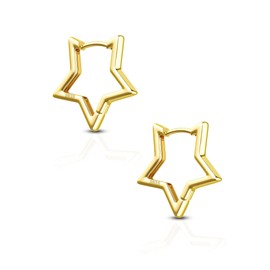 FASHGOOD 925 Sterling Silver Hoop Earrings for Women,Silver Star Earrings Hypoallergenic 14K Gold Plated Small Hoop Earrings for Women Girls