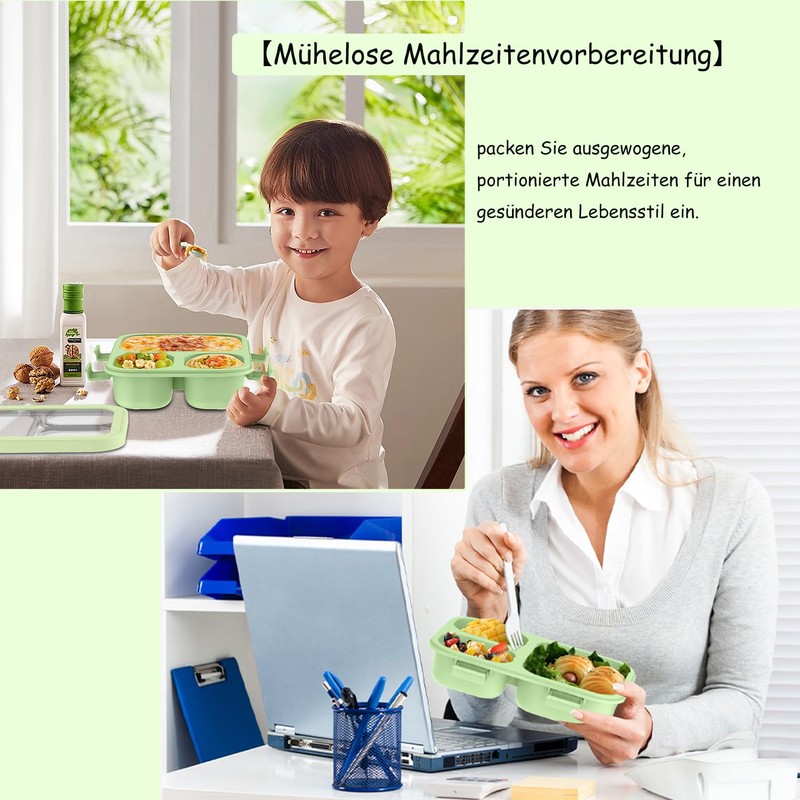 Bento Box, Meal Prep Container - 3 Compartment Food Container