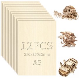 XRXYMQ Pack of 12 Plywood Wooden Panels for Crafts A5 Plywood Board 210 x 150 x 2 mm Balsa Wood 2 mm Poplar Plywood 2 mm for Laser Processing DIY Woodwork Decoration Gifts Model Making Painting