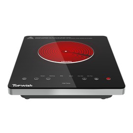Electric Cooktop, TOPWISH 110-120V Electric Stove Top Single Burner Cooktop LED Touch Control, Child Lock, 10 Power Level, Residual Heat Indicator, 1300W Plug in Glass Countertop Burner for Cooking