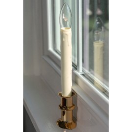Celestial Lights Set of Four Battery Operated Remote Programmable Window Hugger Candle for Narrow Window Sills Daily Timer Choose 6, 8, or 10 Hours Flicker or Steady (Brass)