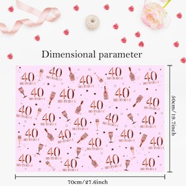 ADQUATOR 40th Birthady Wrapping Paper Sheets, 50cm*70cm Rose Gold and Pink Happy Birthday Wrapping Paper for Birthday Gift Wrap,for Women and Ladies(5sheets)