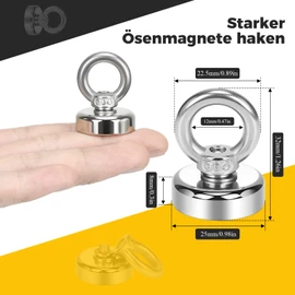Wukong Pack of 4 Strong Magnetic Hooks, 19 kg Magnetic Hooks, Extra Strong, 25 mm Neodymium Magnets, Small Magnetic Hooks, Eyelet Magnet with Hooks for Kitchens, Garages and Offices