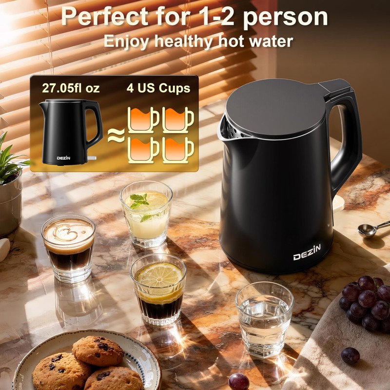 Dezin 0.8L Electric Kettle, Small Electric Kettle with Double Wall