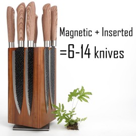 Uniharpa magnetic knife block 360° rotatable magnet knife holder stand made of fine acacia wood, Extra Large capacity knife storage for knives and utensil