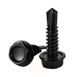 #12 x 5/8" (5/8" to 3" Available) Hex Washer Head Self Drilling Sheet Metal Tek Screws with Drill Point, Stainless Steel 410, Black Oxide, 50 PCS