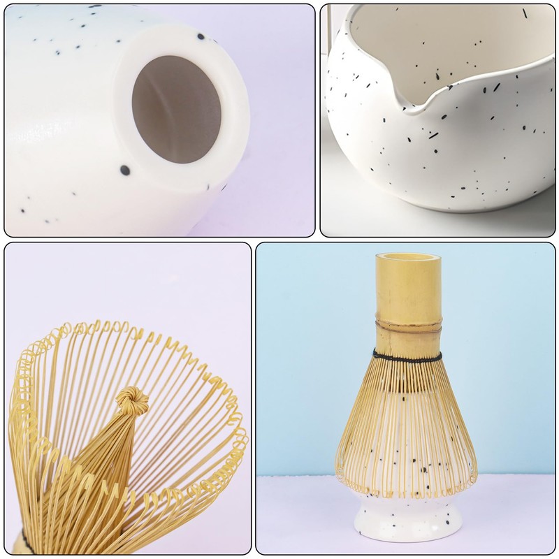Matcha Tea Set with Whisk, Ceramic Bowl, Scoop & Holder