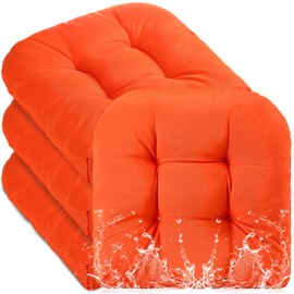 Barydat 4 Pcs Christmas Outdoor Red Chair Cushions 18.9 x 18.9 Inch Waterproof Sun Protection Patio Furniture Overstuffed Seat Cushion Chair Pad with Round Corner for Indoor (Orange)