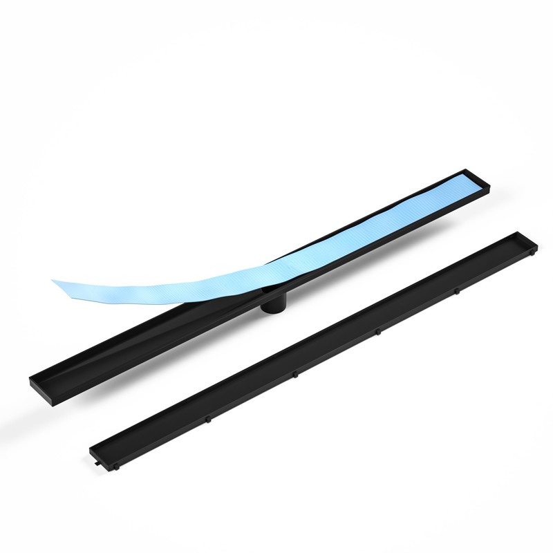 Bernkot Linear Shower Drain 42", Matte Black Floor Drain with