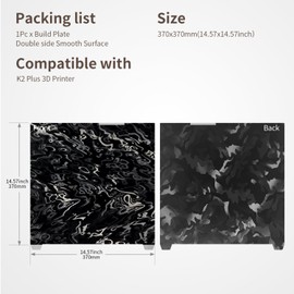 Upgraded K2 Plus Build Plate PEI Sheet, 370x370mm Flexible Spring Steel Heatbed Surface Double Sided PEF+PED 3D Printer Platforms for K2 Plus(Without Magnetic Base)