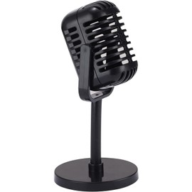 KAYNO Black Retro Microphone Props Model Vintage Microphone Stage Table Decor Plastic Fake Microphone Antique Microphone Decor Stand Microphone Costume Prop Home Décor Accents for Party Toy