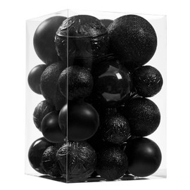 Wironlst - Adornos de bola de Navidad, 30 piezas de plástico inastillable, adornos de bolas colgantes para árbol de Navidad, día festivo, boda, fiesta (multitamaño, negro)