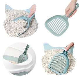 AISHUJIE Cat Litter Scoop and Grooming Set, Non-Stick Deep Shovel Scooper with Snap-On Design, Plastic Kitten Pooper Lifter Scoop with Hole, Durable Kitty Litter Box Scooper Poop Sifter and Cat Brush